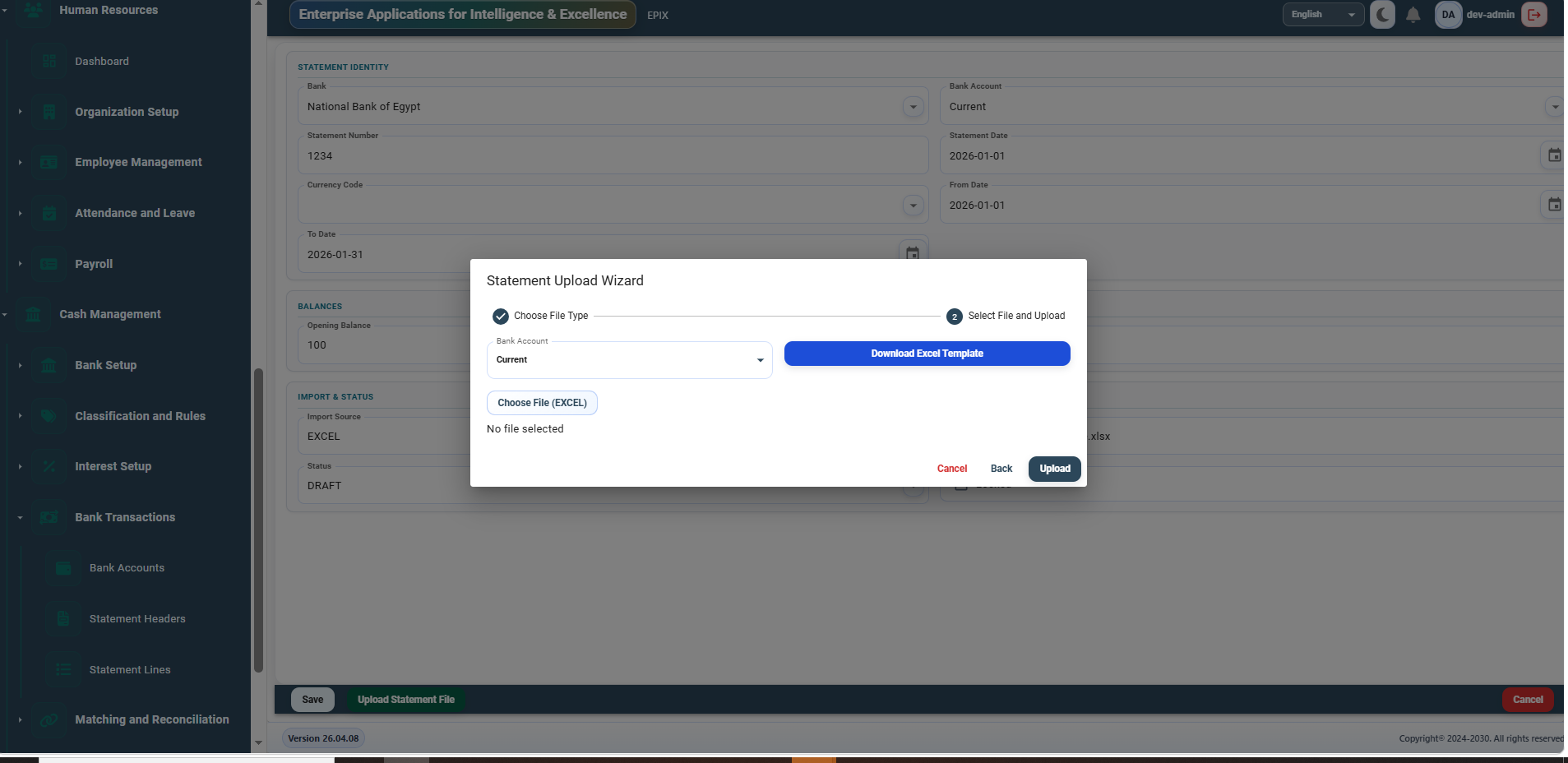 Match Bank Activity - Bank Statement Upload